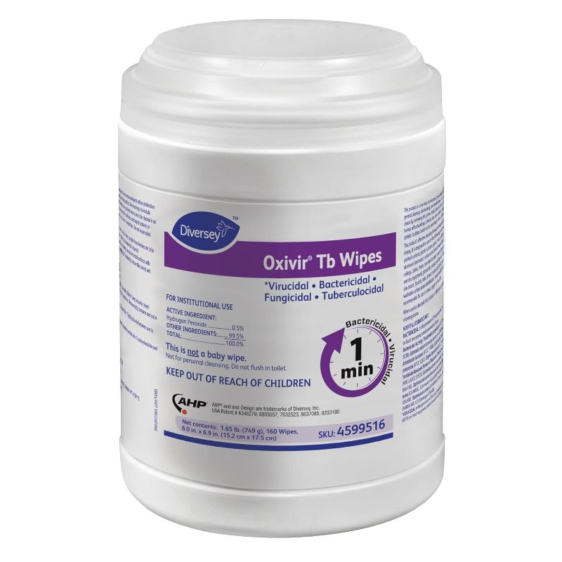 Photo 1 of **EXPIRED**Diversey Oxivir TB Disinfectant Wipes, 7 x 6, White, 160/Canister, 12 Canisters/Carton
