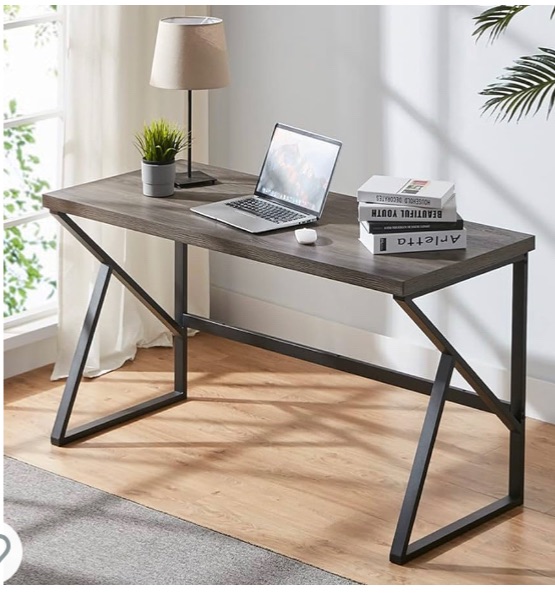 Photo 1 of HSH Rustic Grey Computer Desk, Metal and Wood Home Office Desk, Industrial Modern Vintage Work Study Writing Table for Livingroom Bedroom, Farmhouse Oak PC Desk, Wooden Computer Table, Gray 47 Inch