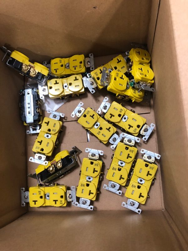 Photo 2 of 15 Pack Leviton 20 Amp Industrial Specification Grade Weather/Tamper Resistant Self Grounding Duplex Outlet, Yellow