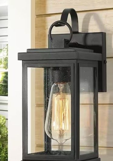 Photo 1 of LNC Modern Matte Black 1-Light Outdoor Wall Light Classic Porch Sconce with Seeded Glass Shade Patios Exterior Wall Lamp