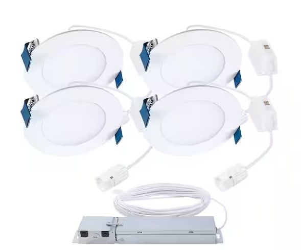 Photo 1 of HALO QuickLink 4 in. 600 Lumens 2700K-5000K Canless Integrated LED Recessed Light, Downlight Trim Selectable CCT White (4-PK)