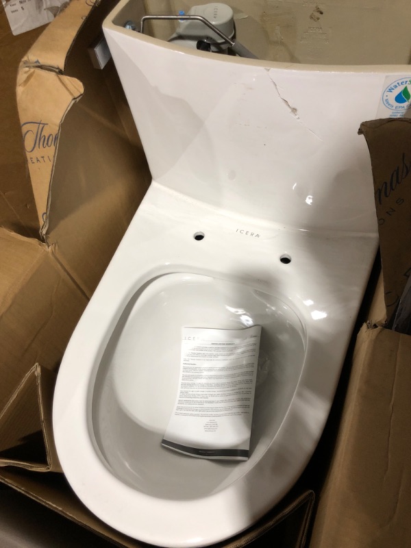 Photo 4 of (Minor Damage) Icera Malibu II 1.28 GPF Round One-Piece Toilet (Seat Included), Metal in White, Size 28.75 H X 15.5 W X 24.62 D in | Wayfair C-6360.01
