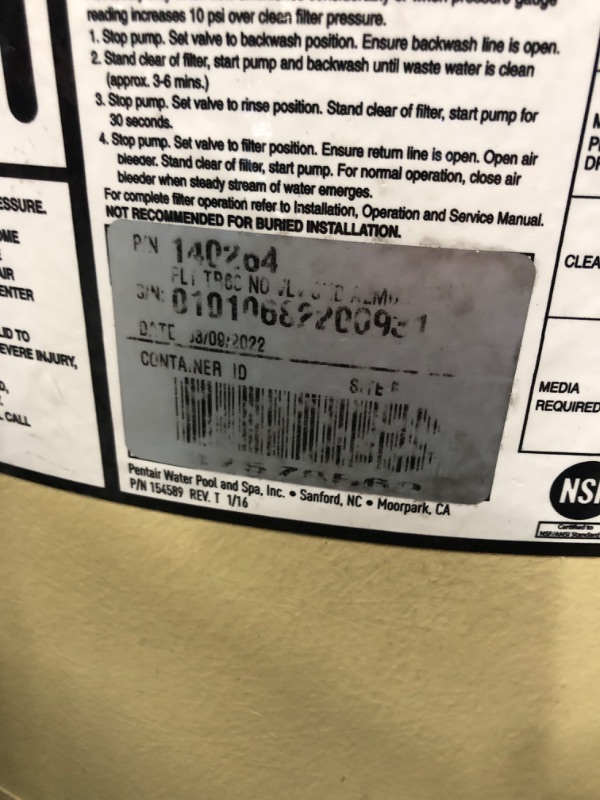 Photo 4 of ***HEAVILY USED AND DIRTY - SEE PICTURES - UNABLE TO TEST - NO PACKAGING***
Pentair 140264 Triton II Side Mount Filter TR60 Fiberglass Sand Filter without Valve