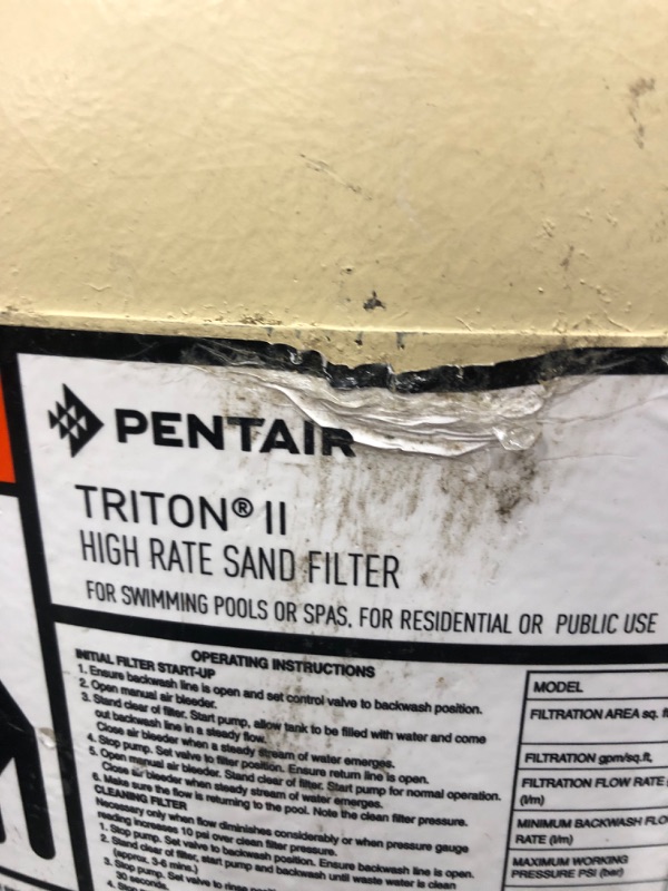 Photo 5 of ***HEAVILY USED AND DIRTY - SEE PICTURES - UNABLE TO TEST - NO PACKAGING***
Pentair 140264 Triton II Side Mount Filter TR60 Fiberglass Sand Filter without Valve