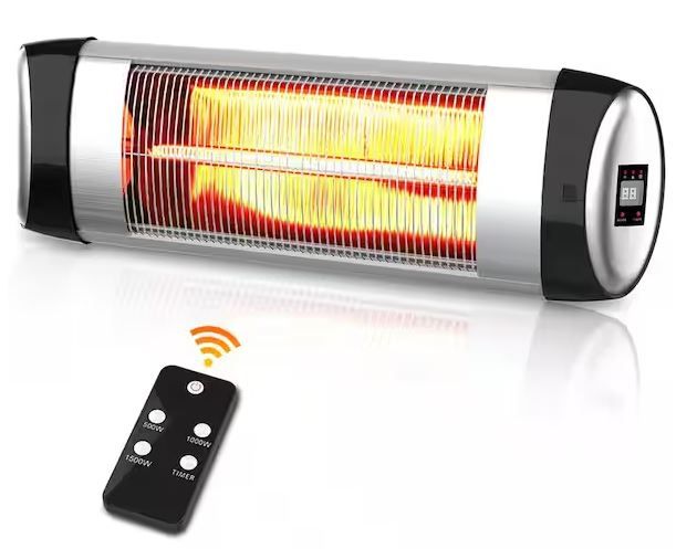 Photo 1 of 1500-Watt Silver 3 Elements Electric Wall-Mounted Infrared Space Heater with LED Display Remote COntrol
