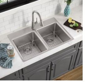 Photo 1 of ***PARTS ONLY***Elkay Greenwood Dual-mount 33-in x 22-in Satin Stainless Steel Double Equal Bowl 1-Hole Kitchen Sink