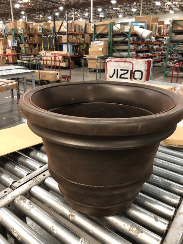 Photo 2 of 21.8 in. Sutter Creek Java Large Brown Resin Planter (21.8 in. D x 16.1 in. H)
