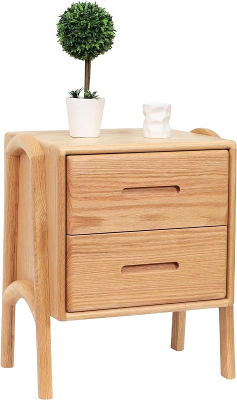 Photo 1 of OOKSEN Nightstand, Mid Century Modern Nightstand 2 Drawers, Solid Wood Bedside Table with Oak Finish, Small Night Stand Table for Bedroom Living Room (Natural)
