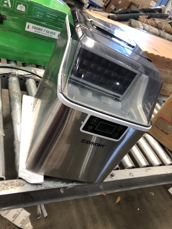 Photo 1 of Euhomy Ice Maker Machine Countertop, 2 Ways to Add Water,45Lbs/Day 24 Pcs Ready in 13 Mins, Self-Cleaning Portable Compact Ice Cube Maker with Ice Scoop & Basket, Perfect for Home/Kitchen/Office/Bar 9.92 x 14.17 x 14.61 inches Silver 1