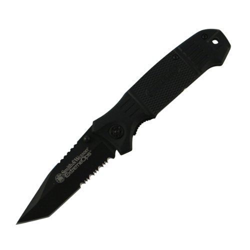 Photo 1 of **DOESN'T LOCK**
Smith & Wesson Extreme Ops. Knife Serrated Notched Tanto Blade