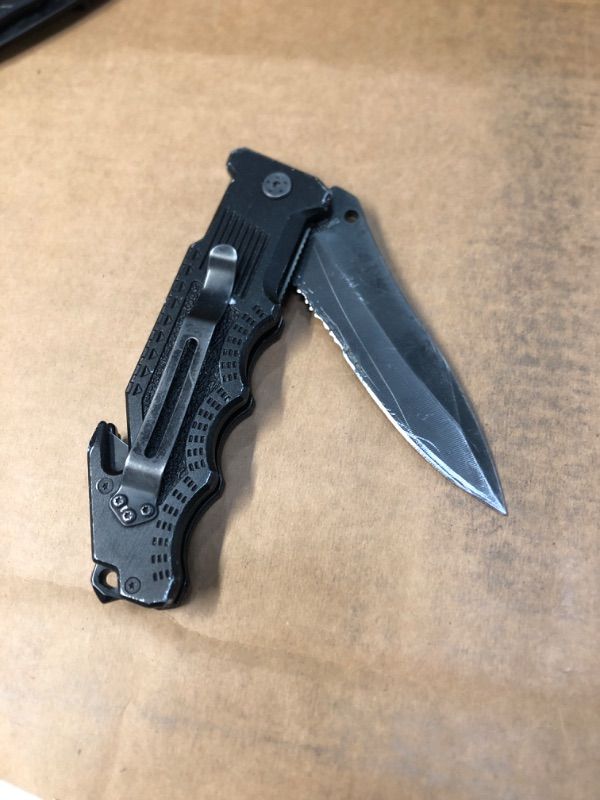 Photo 2 of Smith & Wesson Border Guard 10in High Carbon S.S. Folding Knife with a 4.4in Drop Point Blade and Aluminum Handle for Outdoor, Tactical, Survival and EDC,Black
