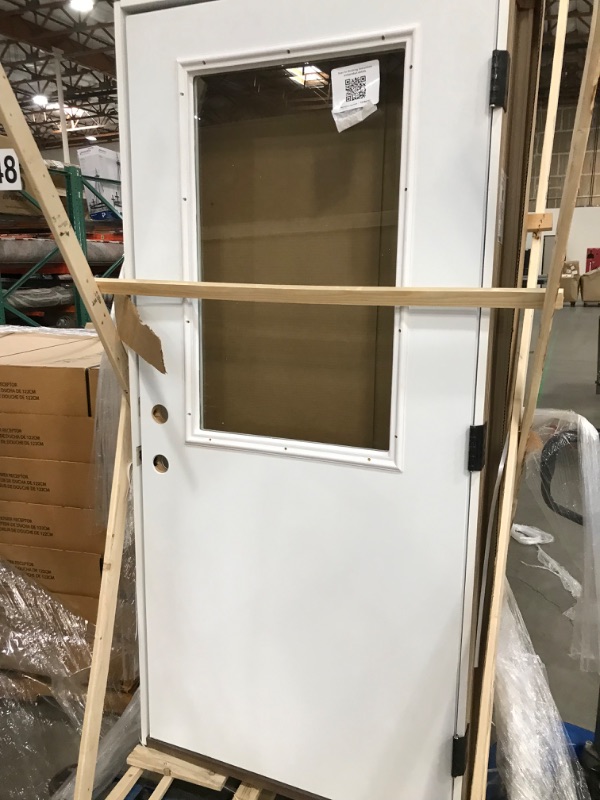 Photo 1 of 36 in. x 80 in. Classic Left-Hand Inswing 1/2-Lite Clear Glass Primed Steel Prehung Front Door on 6-9/16 in. Frame
