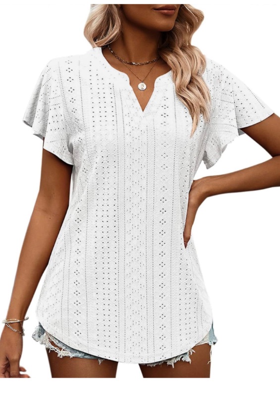 Photo 1 of IFFEI Womens Summer Tops Dressy Casual Ruffle Sleeve Tummy Control Tunic Shirts Crewneck Loose Fit Pleated Tee Blouses