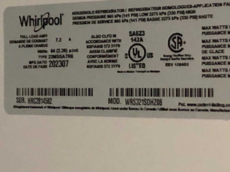 Photo 4 of Whirlpool® 33 in. 21.4 Cu. Ft. Fingerprint Resistant Stainless Steel Side-by-Side Refrigerator