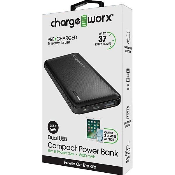 Photo 1 of Chargeworx - 5,000mAh Dual USB Slim Power Bank - Black
