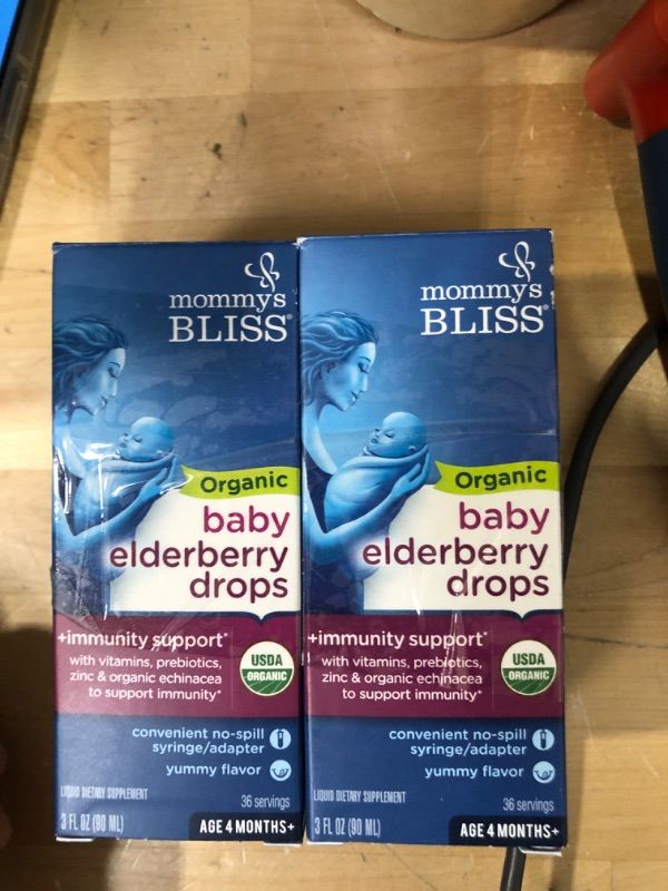 Photo 2 of 2-Mommy's Bliss Organic Baby Elderberry Drops, Immune Support with Vitamins, Prebiotics, Zinc & Organic Echinacea, Age 4 Months +, 3 Fl Oz (36 Servings)