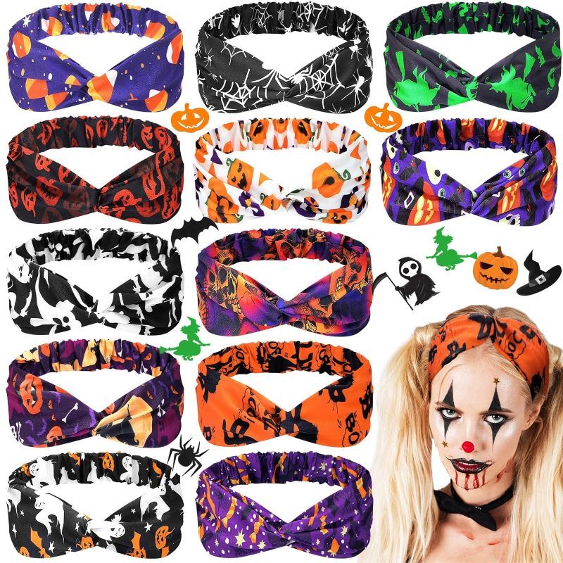 Photo 1 of 24 Pieces Halloween Headbands for Women Halloween Dress up Costume Headband Pumpkin Spider Web Halloween Twist Headband for Women and Girls
