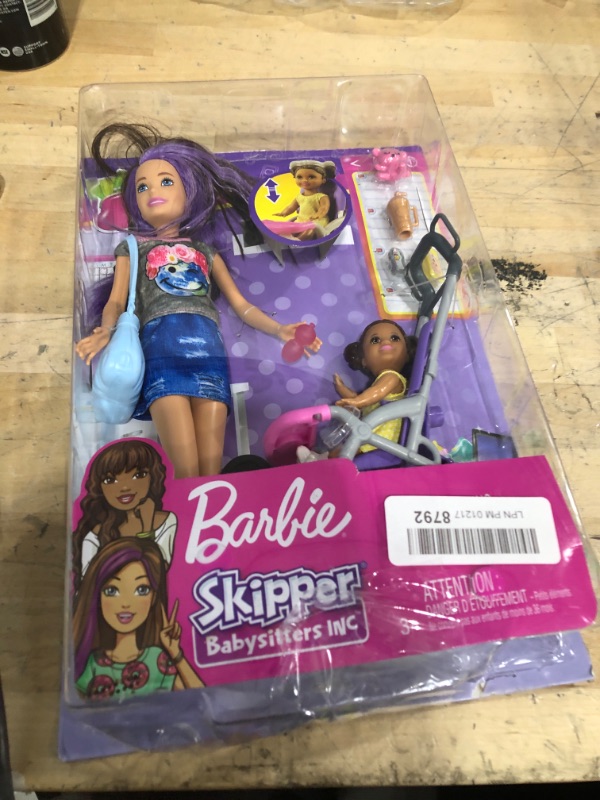 Photo 2 of Barbie Babysitting Playset with Skipper Doll, Baby Doll, Bouncy Stroller and Themed Accessories [Amazon Exclusive] Pram Playset