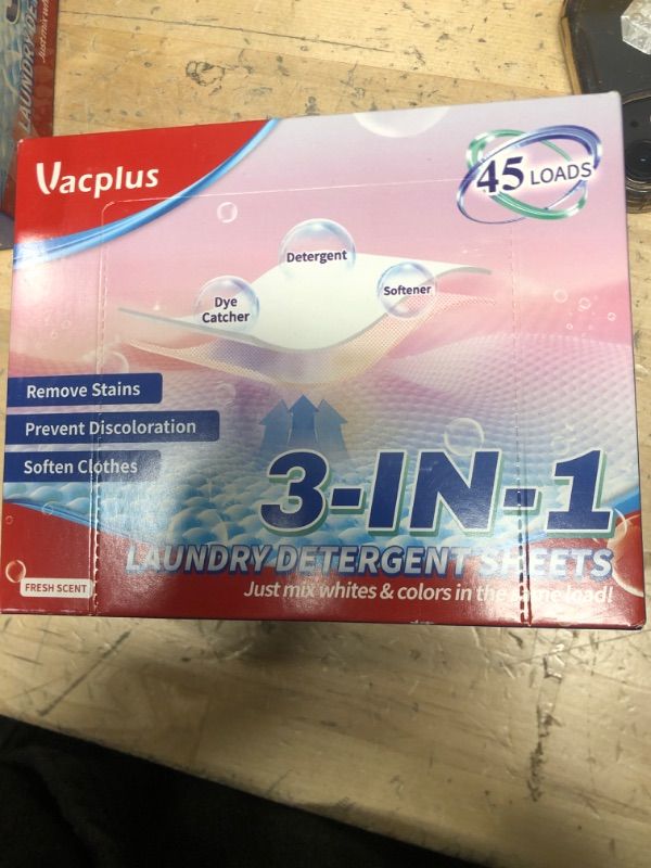 Photo 2 of Vacplus Biodegradable Laundry Detergent Sheets - Liquidless Travel Laundry Detergent, Multipurpose Laundry Detergent Strips with Fabric Softener & Dye Catcher, Plastic-Free & Mess-Free (45 Pack)