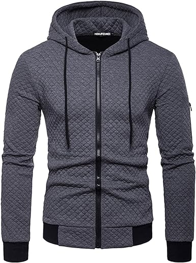 Photo 2 of NIKUFEIMEI Men's Casual Zip Up Hoodies Lightweight Full-Zipper Long Sleeve Coat Plaid Jacqard Drawsting Hooded Sweatshirts