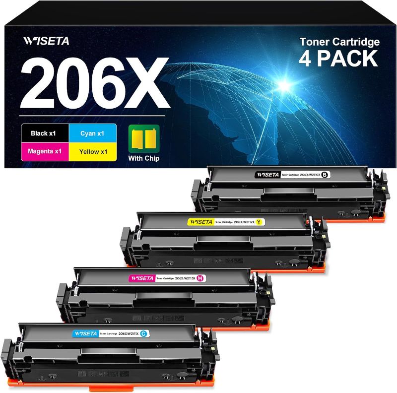 Photo 1 of 206X Toner Cartridges 4 Pack High Yield (with CHIP) Compatible Toner Cartridge Replacement for HP 206X 206A W2110X Compatible with Color Laserjet Pro MFP M283fdw M283cdw M255dw M282nw Toner Printer
