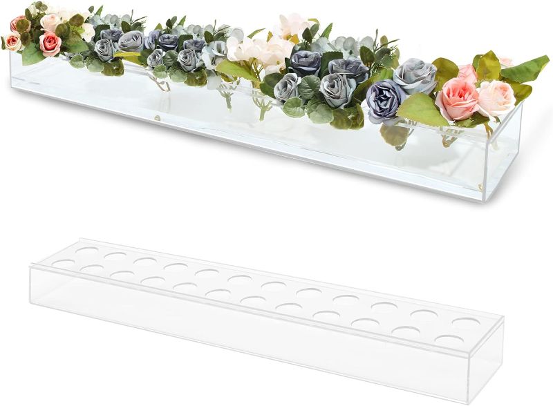 Photo 1 of 6 PIECES Acrylic Flower Vase Rectangular, 24 Inches 16 Holes Long Flower Vases for Centerpieces, Acrylic Flower Box for Dining Table, Low Floral Vases for Weddings, Home Decor, Romantic Dinners, Anniversaries
