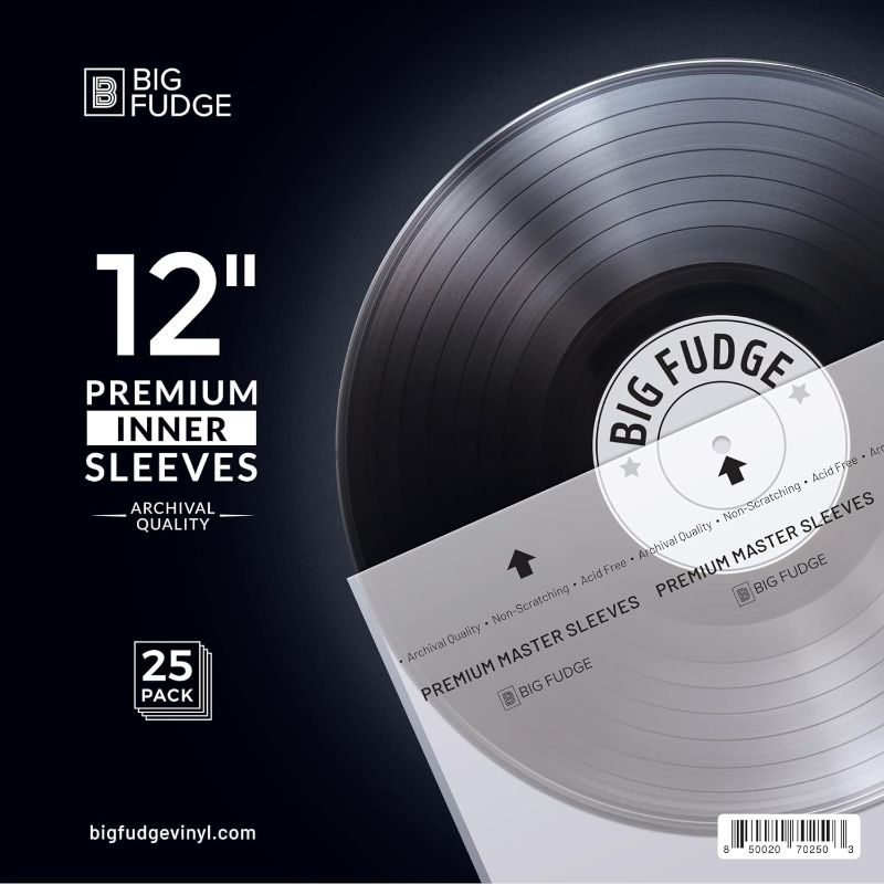 Photo 1 of Big Fudge Premium Master Vinyl Record Sleeves - 25x Record Inner Vinyl Sleeves for 12" Vinyl Record Storage - Clear 3-Layer LP Sleeves with Anti-Static Rice Paper - Acid Free, Archival Album Sleeves
