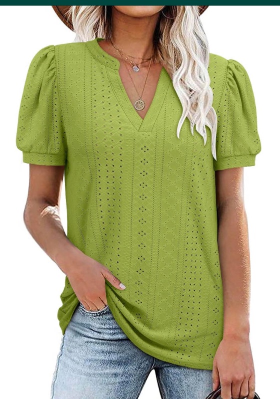 Photo 1 of MINGALONDON Womens Short Sleeve Tunic Tops Eyelet Shirt LARGE