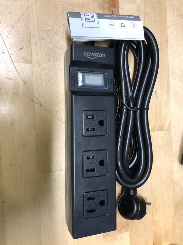 Photo 2 of Covozon Power Strip Surge Protector Waterproof, Fire-Resistance, Flat Outlet Extension Cord with USB Ports, Dorm Room Essentials, FCC UL Listed 6FT Black 3 outlets
