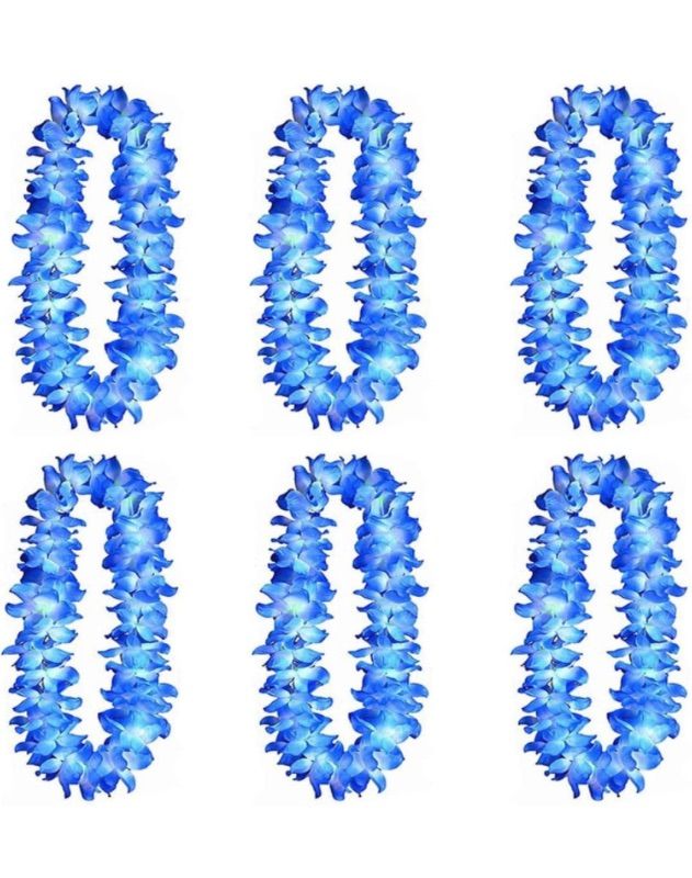 Photo 1 of 2 pack - 6 Pcs Thicken 41 Inch Blue Hawaiian Leis for Graduation Party, Dance Party, Photo Prop in Outdoors (6 Pcs)