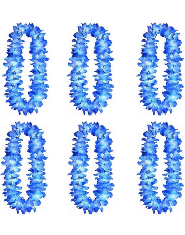 Photo 1 of 2 pack - 6 Pcs Thicken 41 Inch Blue Hawaiian Leis for Graduation Party, Dance Party, Photo Prop in Outdoors (6 Pcs)