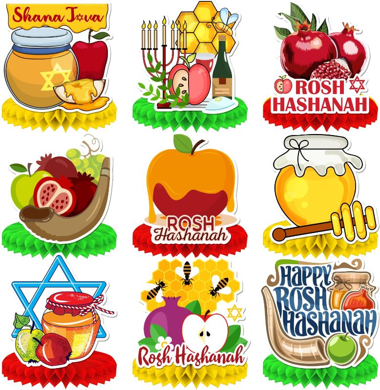 Photo 1 of 2 pack - 9pcs Rosh Hashanah Decorations Honeycomb Centerpiece, 3D Double Side Rosh Hashanah Table Decorations, Jewish New Year Party Decorations, Shana Tova Rosh Hashanah Party Supplies