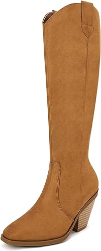 Photo 1 of LAICIGO Womens Square Toe Knee High Boots Chunky Stacked Heel Faux Suede Leather Side Zipper Winter Ridding Boots 5 1/2
