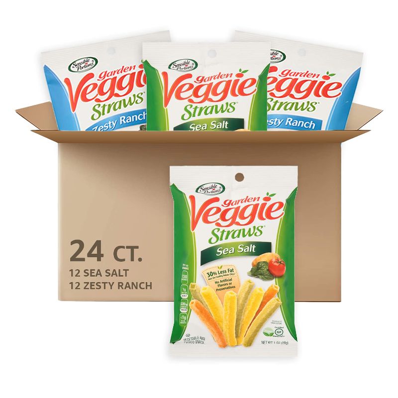 Photo 1 of 11/23/23**Sensible Portions Garden Veggie Straws Snack Size Variety Pack Sea Salt and Zesty Ranch, Salted, 24 Ounce
