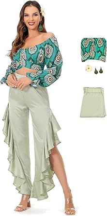 Photo 1 of MASSWO Women Disco Floral Costume Hippie Vintage Outfit Fashion Nightclub Set Beach Casual Wear XL 
