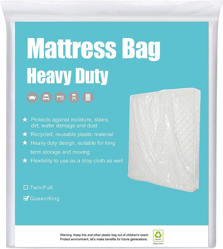 Photo 1 of [2-Pack 5-Mil] HOMEIDEAS Mattress Bag (Queen/King) for Moving and Storage Transparent Mattress Disposal Bag - Heavy Duty & Tear Resistant