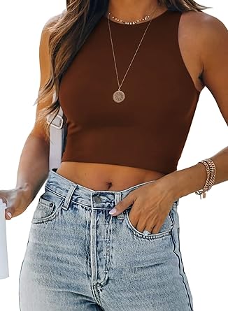 Photo 1 of ANGGREK Women's Summer Sexy Sleeveless Halter Neck Racer Back Tank Tops High Neck Crop Tops Basic Tee Shirts size 2xl 