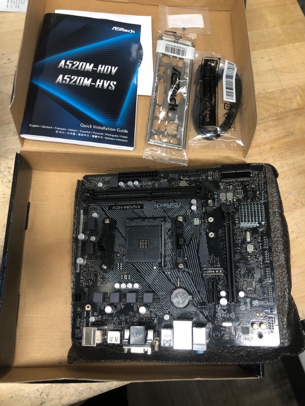 Photo 2 of ASRock A520M-HDV Supports AMD AM4 Socket Ryzen™ 3000, 4000 G-Series and 5000 and 5000 G-Series Desktop Processors Motherboard