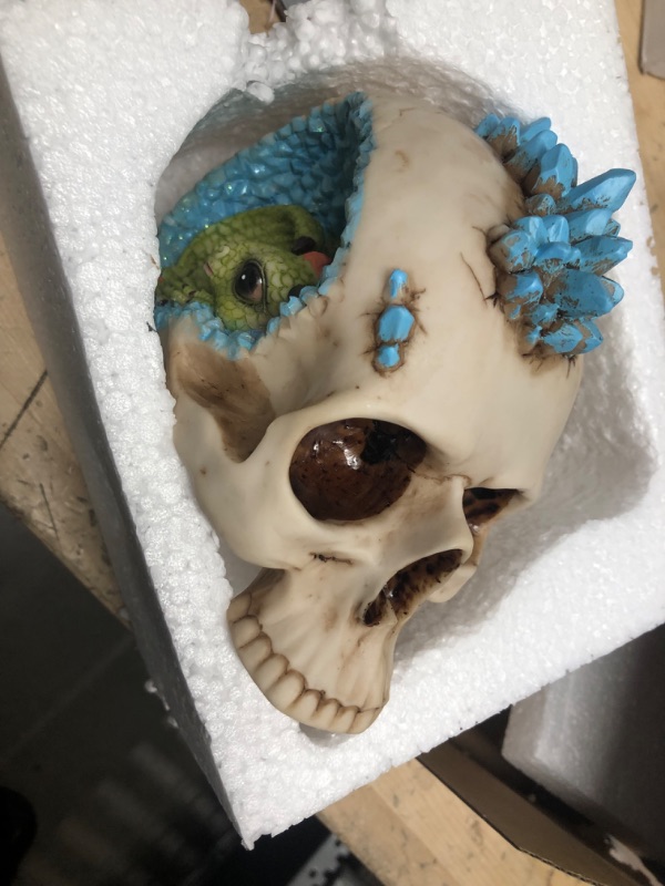 Photo 2 of 2  Garden Skull Statues Outdoor Decor, 7 inch Skeleton Decoration for Halloween, Patio, Lawn, Yard Decoration, (Blue)