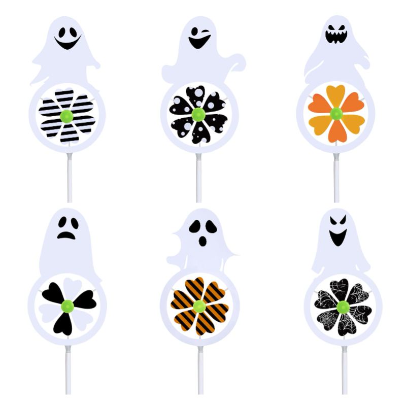 Photo 1 of 12 Pack Outdoor Halloween Decorations,Spooky & Fun Ghost Halloween Yard Stakes & Wind Spinner,Perfect for Halloween Party Decor,Halloween Pinwheels Yard Signs,Halloween Yard Decorations