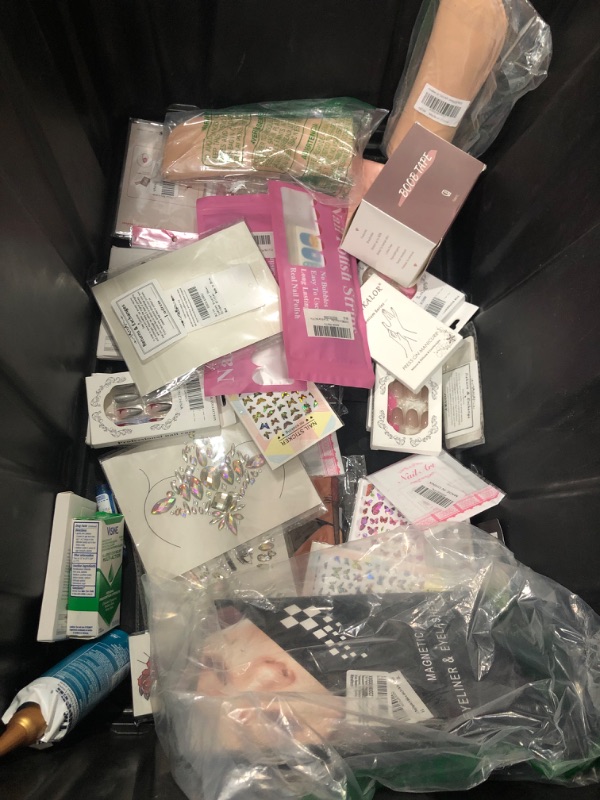 Photo 1 of 20 BEAUTY ITEMS: PRESS ON NAILS, NAIL STICKERS, BODY JEWLS, BOOB TAPE, EYE DROPS, EYELASHES , MAKE UP BRUSH BAGS AND MORE