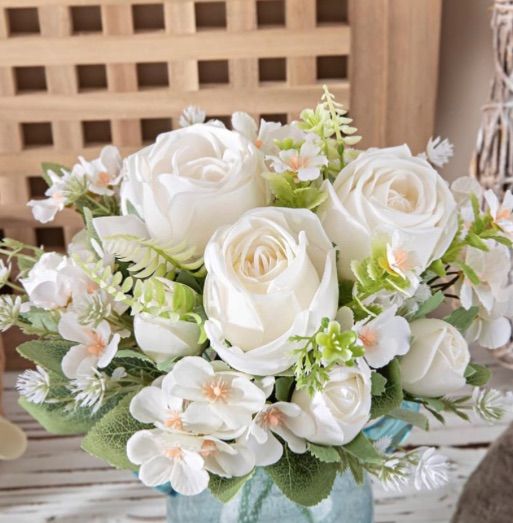 Photo 1 of  White Rose Artificial Flowers 3PCS Silk Flowers Fake Rose Flowers Arrangements Centerpieces for Party Table Home Bridal Wedding Festival Decor