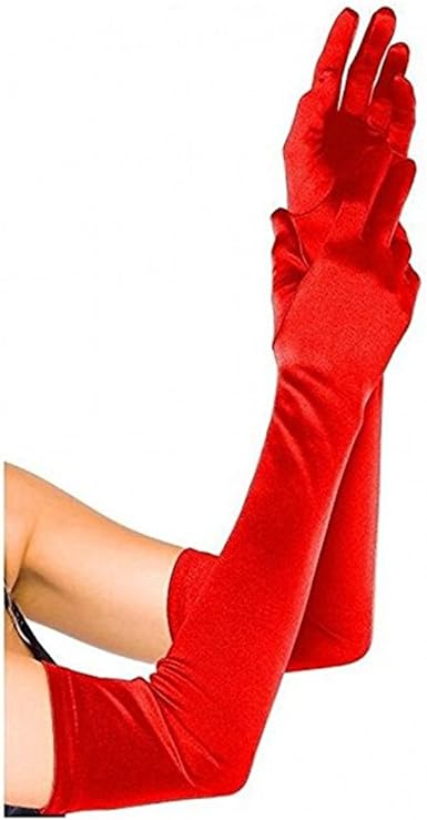 Photo 1 of  Long Red Satin Opera Gloves For Women, Cruella Deville, Red Riding Hood - Accessories for Halloween Costumes for Women