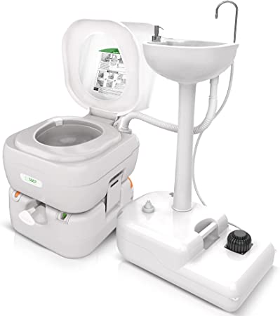 Photo 1 of 3BEP Portable Sink and Toilet Combo for Camping | 19 L Hand Washing Station Large Capacity Outdoor RV Toilet and Sink Upgraded 2022 For Camping Traveling & More, White