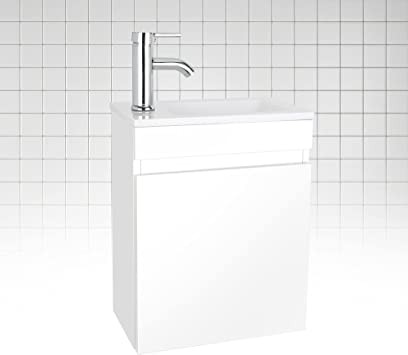 Photo 1 of AHB 16" Bathroom Vanity W/Sink Combo for Small Space, Wall Mounted Bathroom Cabinet Set with Chrome Faucet Pop Up Drain U Shape Drain(White)