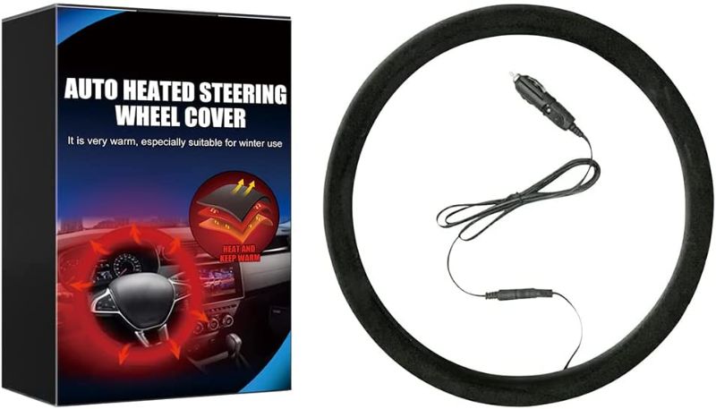 Photo 1 of Heated Car Steering Wheel Cover,15" inches Comfortable Car Steering Wheel Heated Protector Cover,Quick Hand Warmer,Comfortable&Nonslip,Universal 12V Heated Steering Wheel Cover (Black
