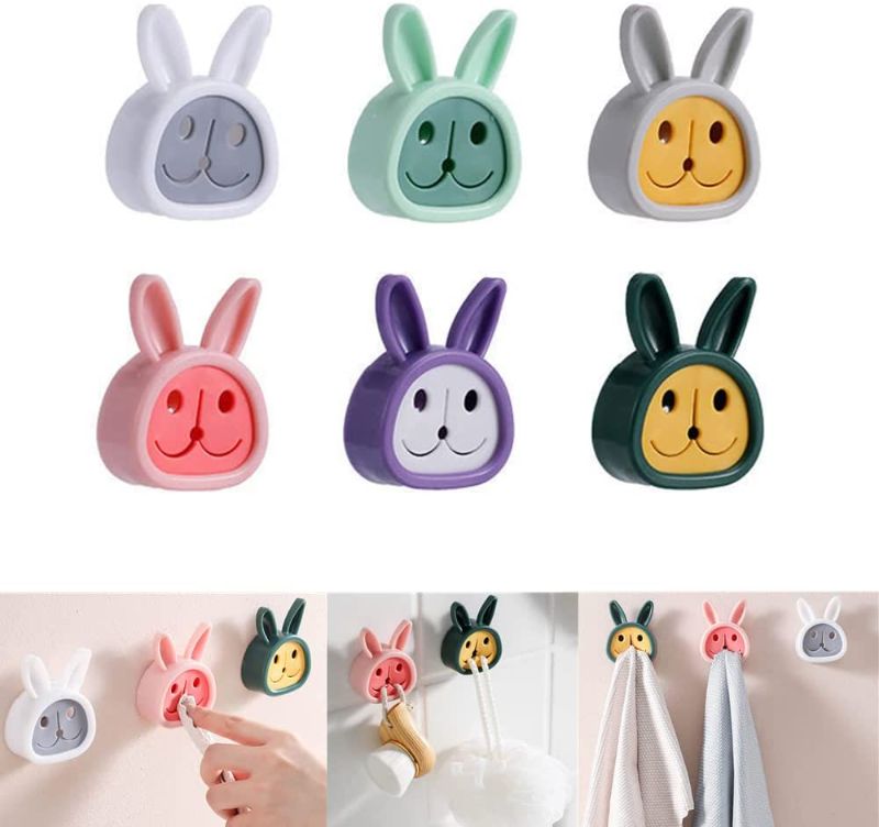 Photo 1 of 6 Pieces Kitchen Towel Hooks?Wall Mounted Kids Hand Towel Hook,Rabbit Shaped Self Adhesive Dish Towel Holder?No Drilling Required? for Bathroom, Kitchen and Home, Wall, Cabinet, Garage.