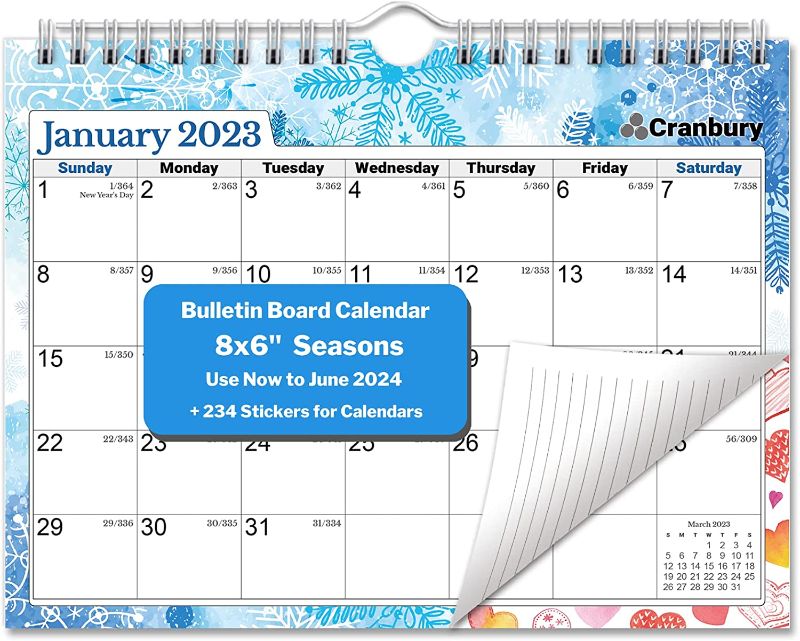 Photo 1 of CRANBURY Mini Wall Calendar 2023 2024 - (8x6, Seasons) Use to June 2024, Small Wall Calendar for Locker, Fridge or Bulletin Board, Includes Stickers