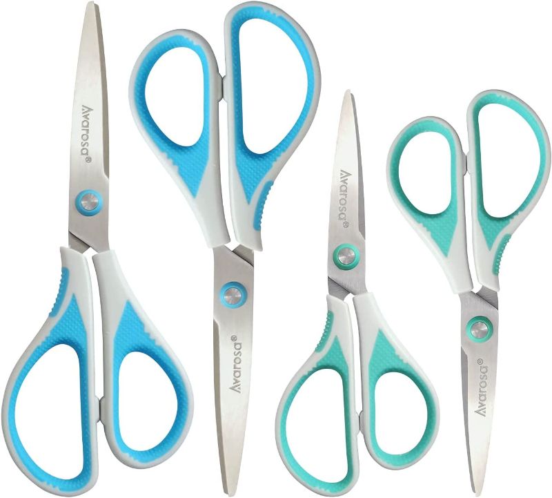 Photo 1 of Scissors All Purpose, Craft Office Kitchen Fabric Scissors for Daily Use, Office School Sewing Students Teacher Supplies, Sharp Stainless Steel Blade, Soft Grip Handle, 4 Pack, 6.8"/8"