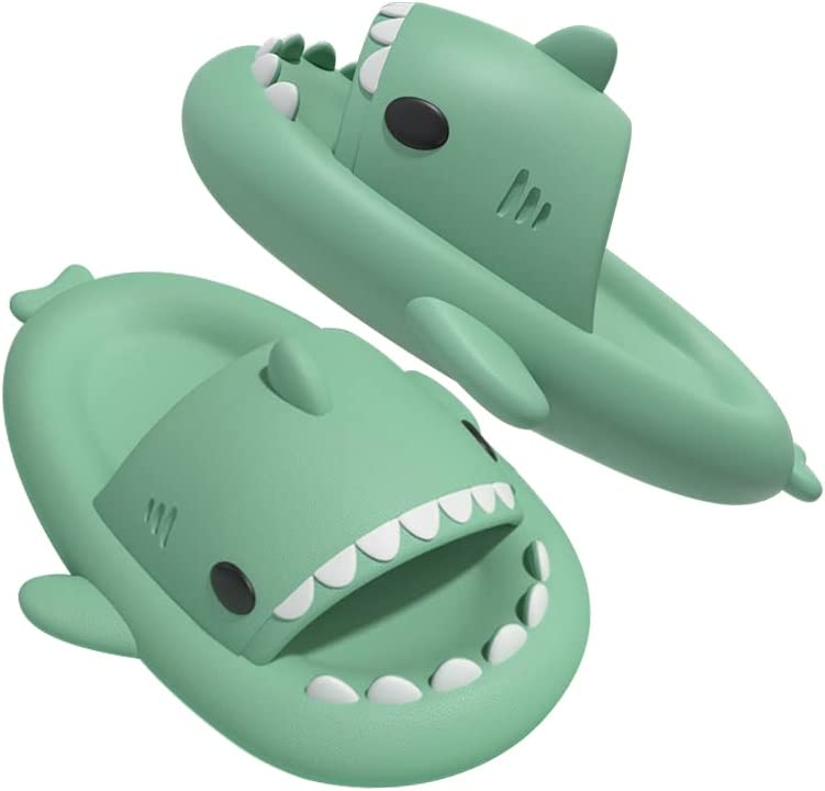 Photo 1 of 7-8 Women/6-7 Men  --  JaneTroides Women's Men's Shark Slides Cloud Sandals Cartoon Open Toe Slippers Non Slip Bathroom Beach Pillow Slippers